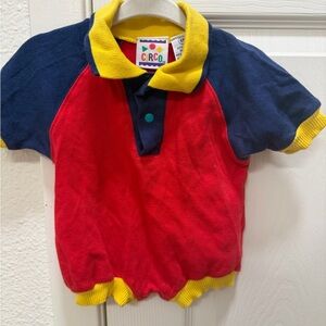 Vintage Circo Red and Navy Polo with Yellow Accents romper/bubble